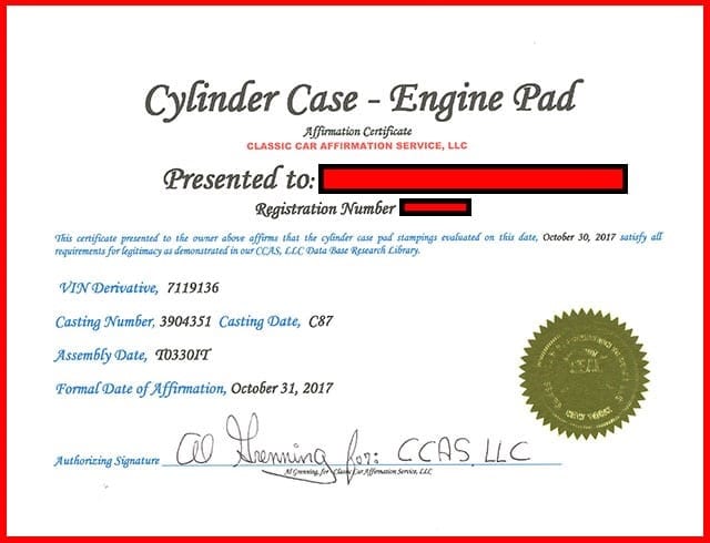 l88 engine cert