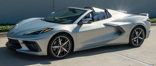 2021 silver flare c8 corvette convertible top down 1